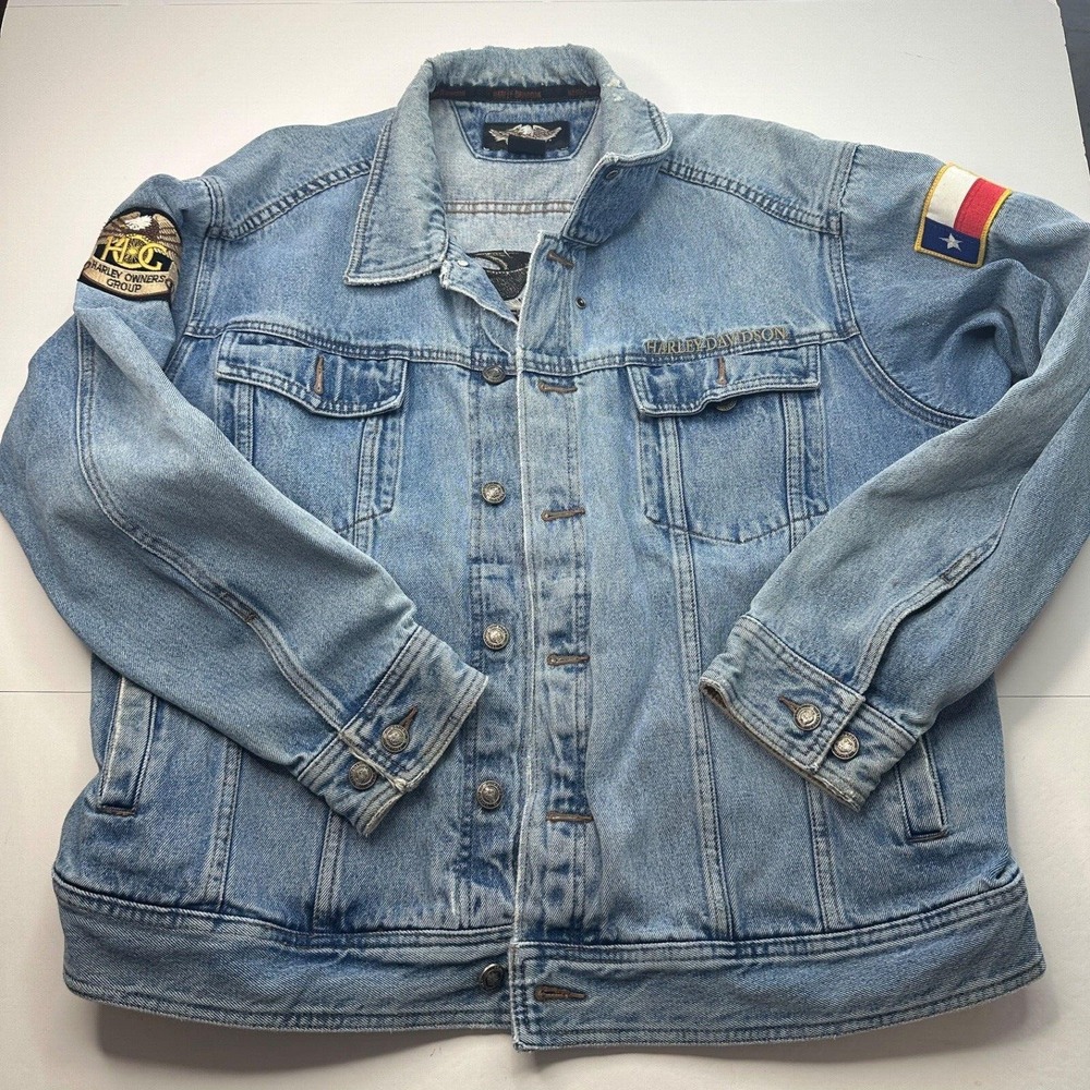 Harley Davidson Denim Jacket Mens XXL Blue Cotton Eagle HOG Texas 96230-08VM
